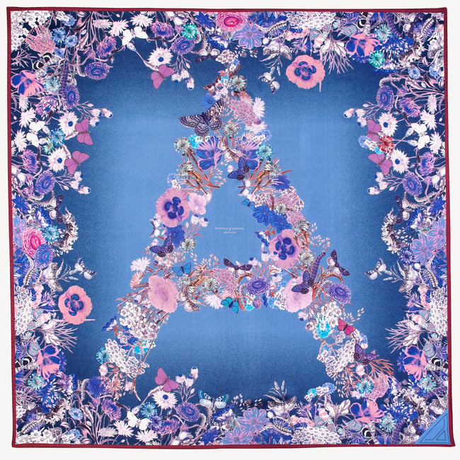 Ombre 'A' Floral Silk Scarf Midnight Blue Pure Silk