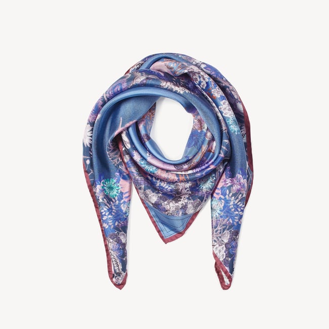 Ombre 'A' Floral Silk Scarf Midnight Blue Pure Silk