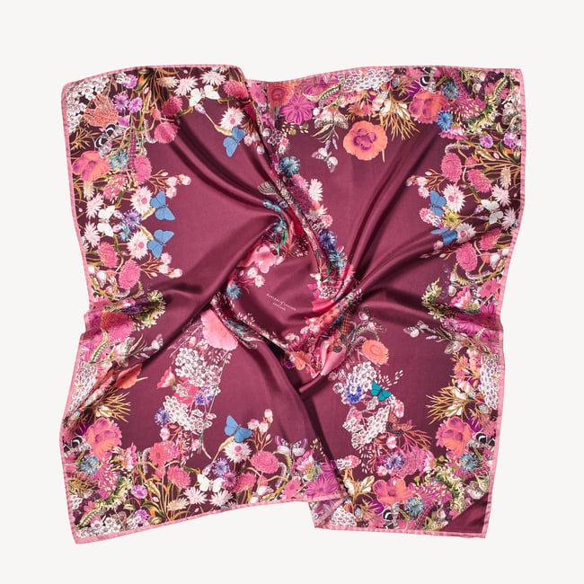 Ombre 'A' Floral Silk Scarf Bordeaux Pure Silk
