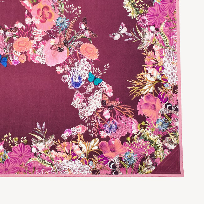 Ombre 'A' Floral Silk Scarf Bordeaux Pure Silk