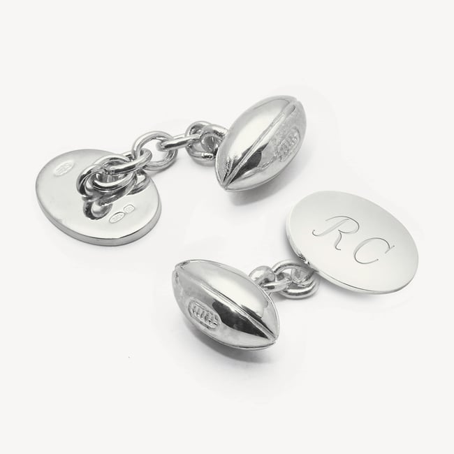 Personalised Sterling Silver Sporting Cufflinks Sterling Silver 925 Rugby Ball