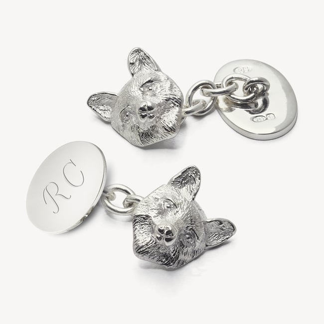 Personalised Sterling Silver Sporting Cufflinks Sterling Silver 925 Fox Head