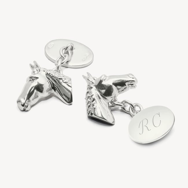 Personalised Sterling Silver Sporting Cufflinks Sterling Silver 925 Horse Head