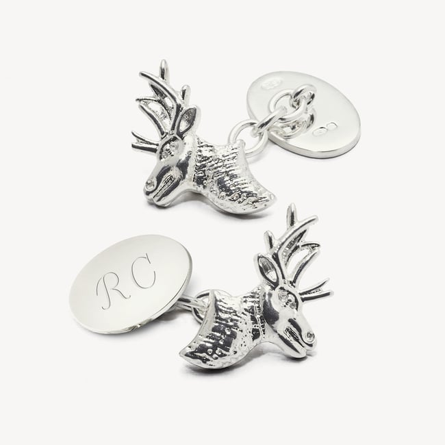 Personalised Sterling Silver Sporting Cufflinks Sterling Silver 925 Stag Head