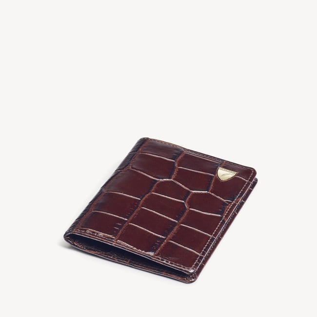 Double Fold Credit Card Holder Deep Shine Amazon Brown Croc