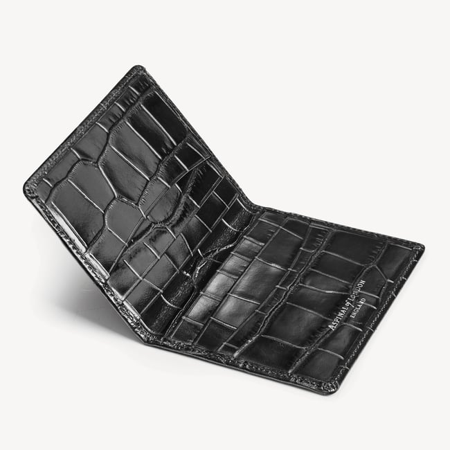 Double Fold Credit Card Holder Deep Shine Black Croc