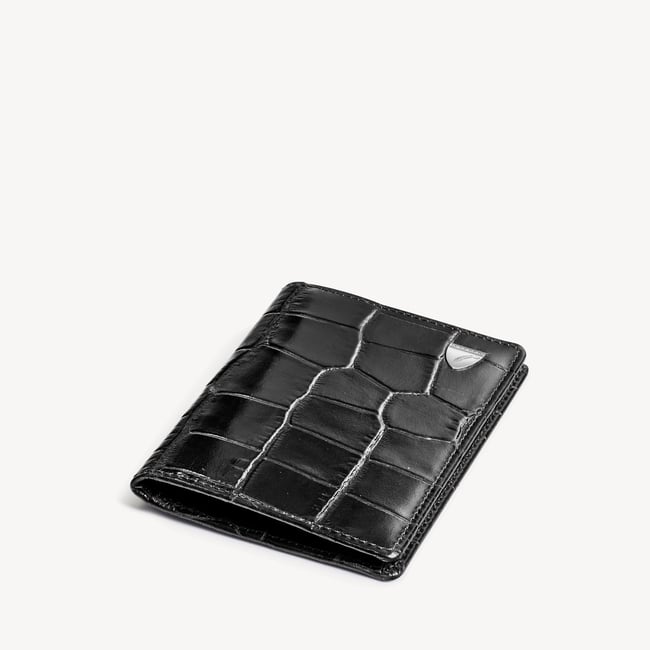 Double Fold Credit Card Holder Deep Shine Black Croc