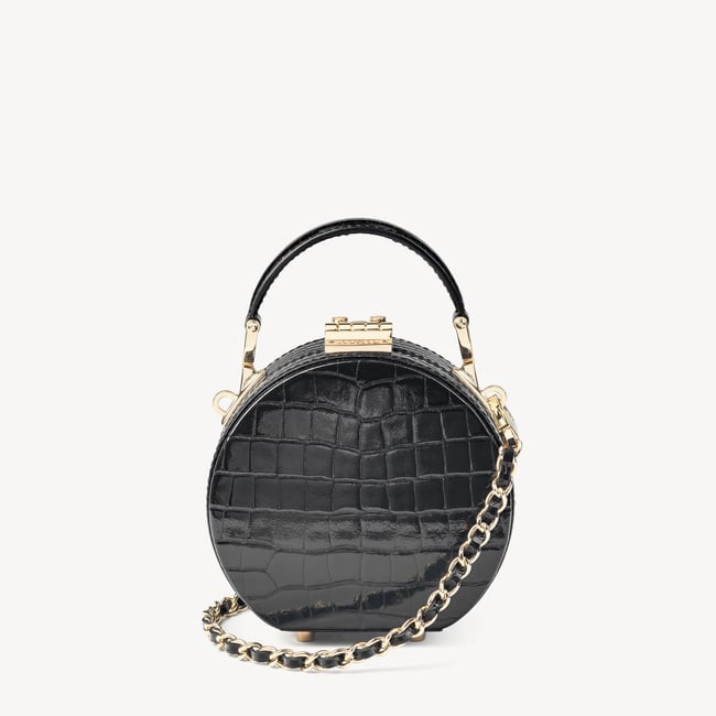 Micro Hat Box Black Patent Croc