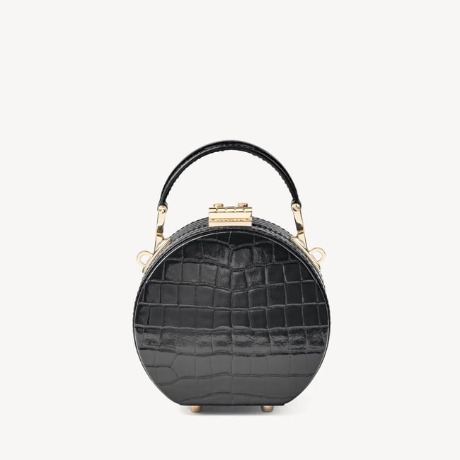 Micro Hat Box Black Patent Croc