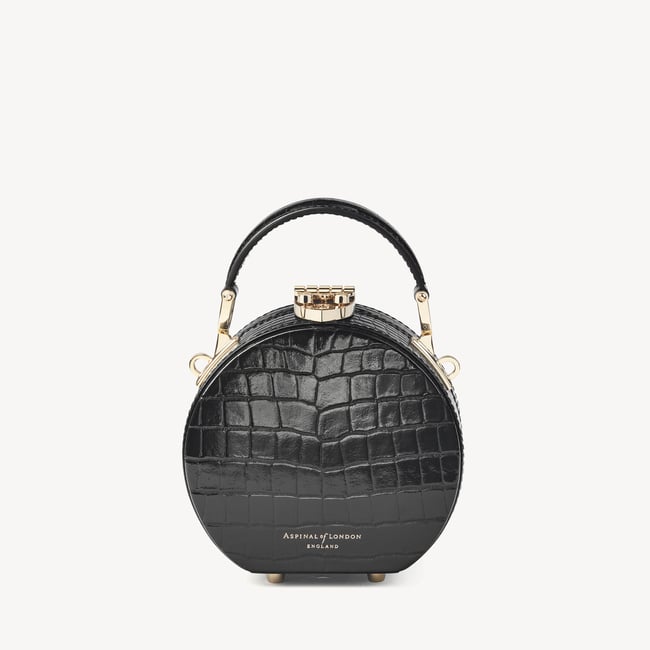 Micro Hat Box Black Patent Croc