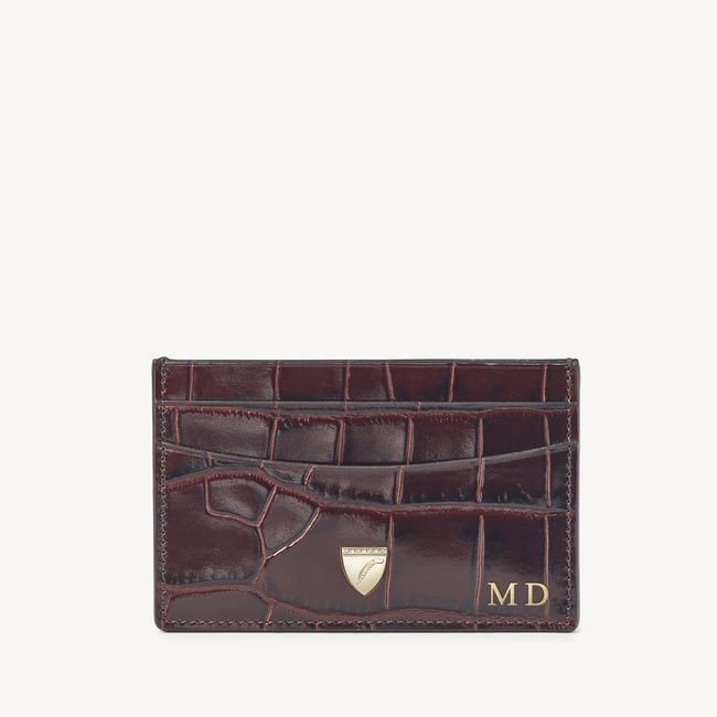 Slim Credit Card Holder Deep Shine Amazon Brown Croc