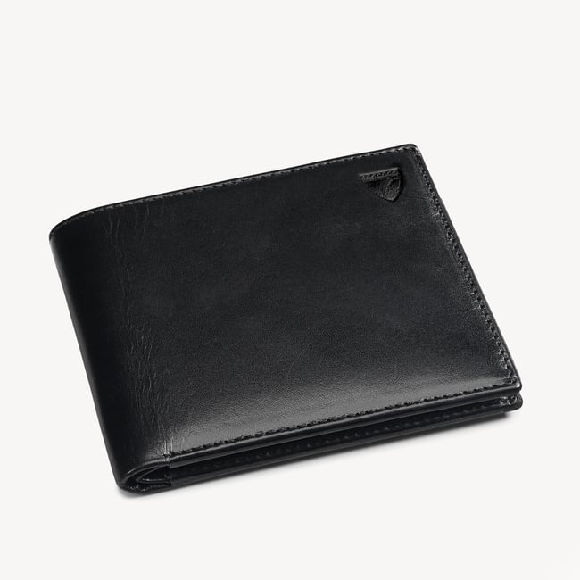 8 Card Billfold Wallet Smooth Black & Cobalt Blue Suede