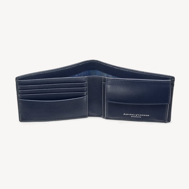 Billfold Coin Wallet Navy Saffiano & Smooth Navy