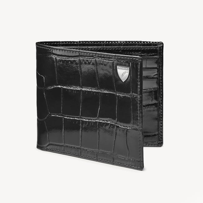 8 Card Billfold Wallet Deep Shine Black Croc