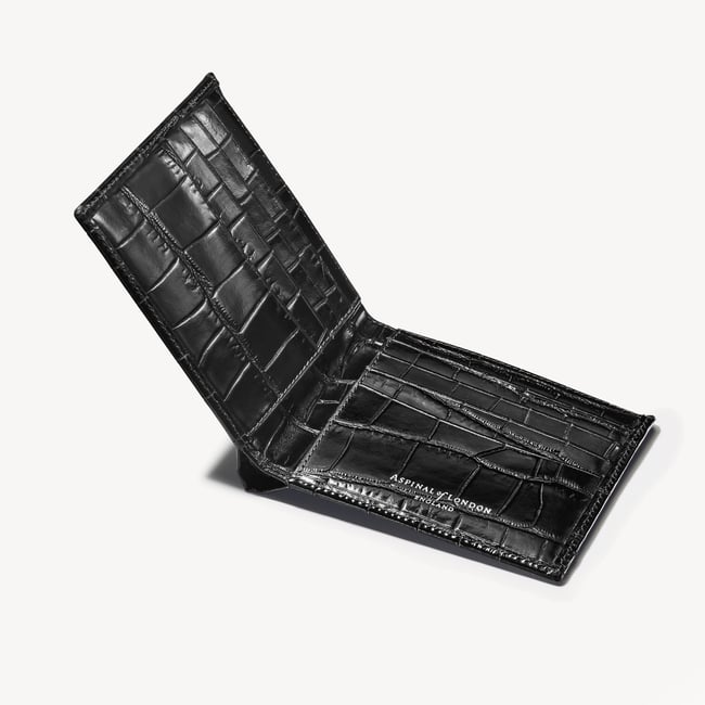 8 Card Billfold Wallet Deep Shine Black Croc