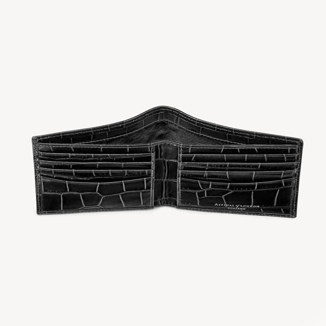 8 Card Billfold Wallet Deep Shine Black Croc