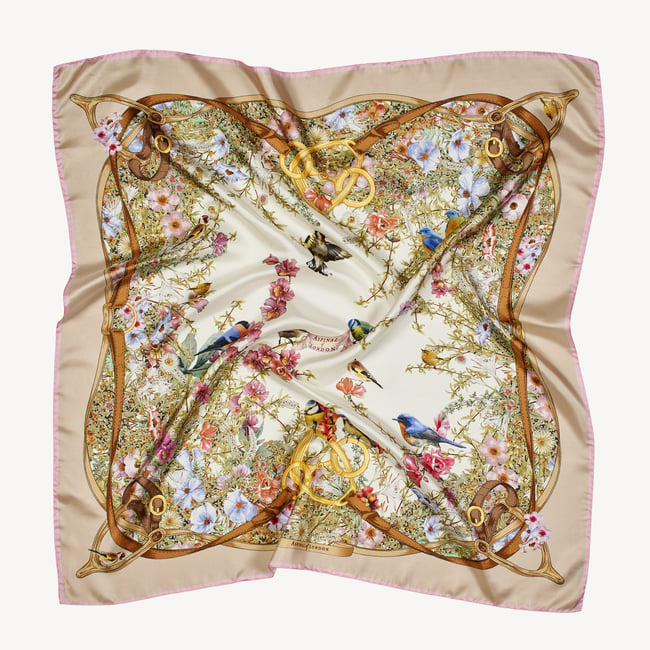 Edwardian Garden Silk Scarf Putty Pure Silk