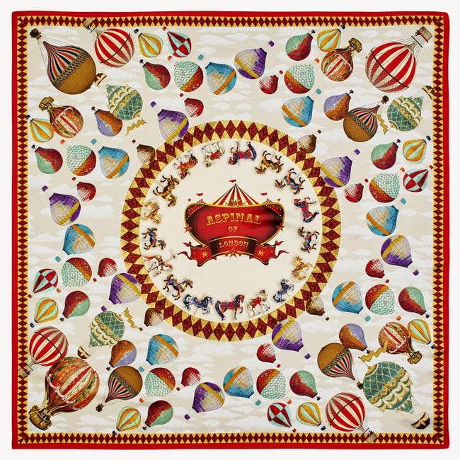 Hot Air Balloon Silk Scarf Red Pure Silk
