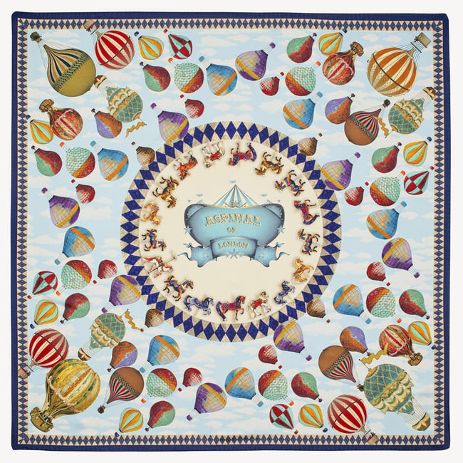 Hot Air Balloon Silk Scarf Navy Pure Silk