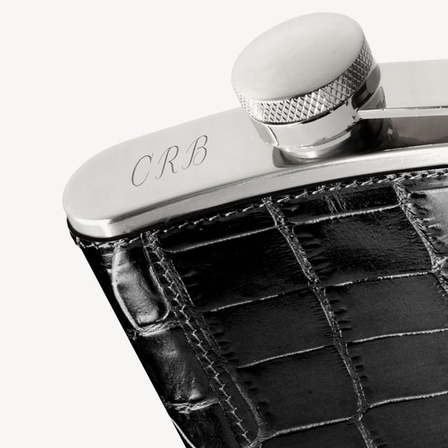 Classic 5oz Leather Hip Flask Deep Shine Black Croc