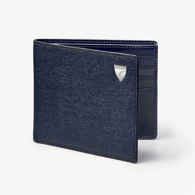 8 Card Billfold Wallet Navy Saffiano & Smooth Navy