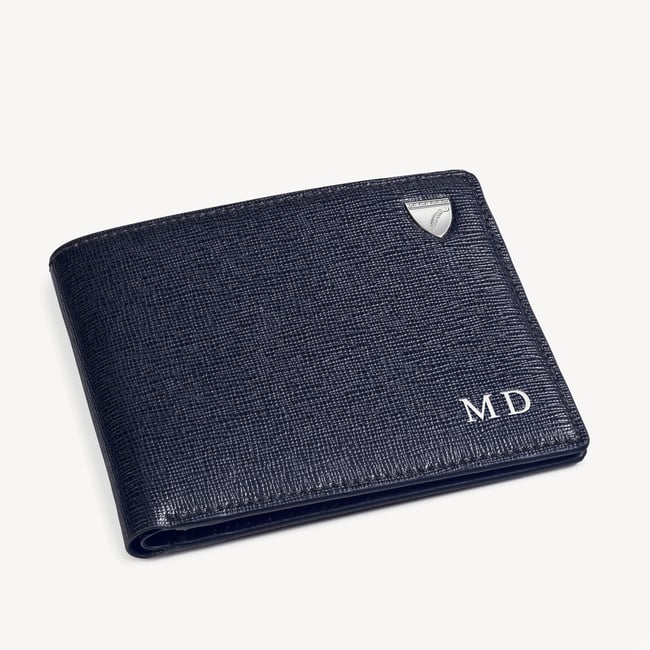 8 Card Billfold Wallet Navy Saffiano & Smooth Navy