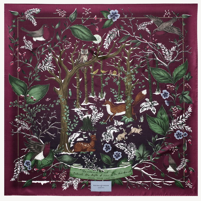 Woodland Silk Scarf Burgundy Pure Silk