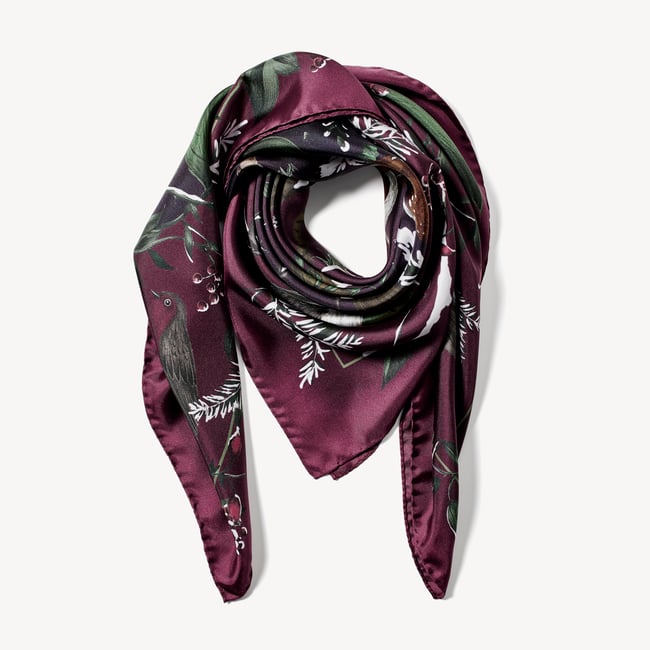 Woodland Silk Scarf Burgundy Pure Silk