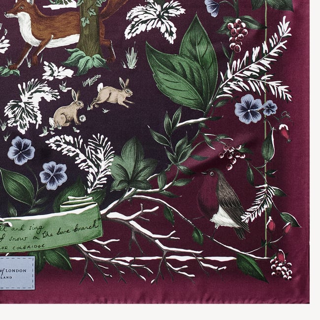 Woodland Silk Scarf Burgundy Pure Silk