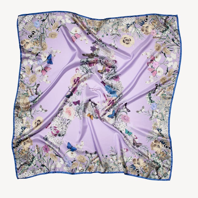 Ombre 'A' Floral Silk Scarf English Lavender Pure Silk