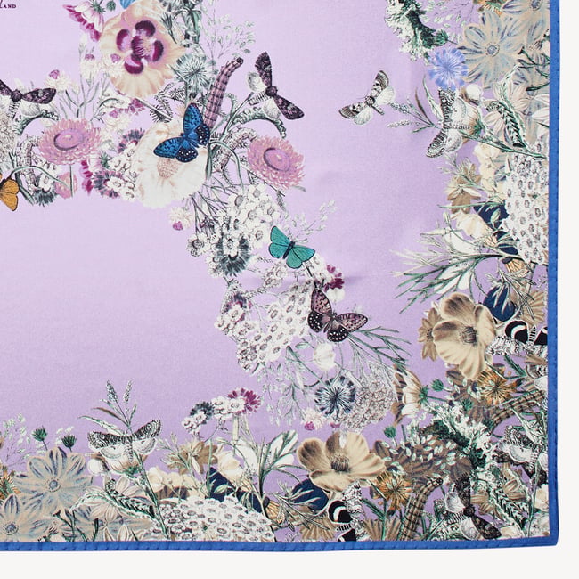 Ombre 'A' Floral Silk Scarf English Lavender Pure Silk