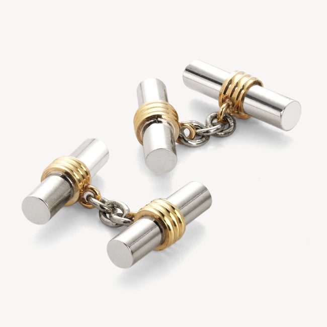 Double Barrel Cufflinks Sterling Silver 925 & Gold Plated