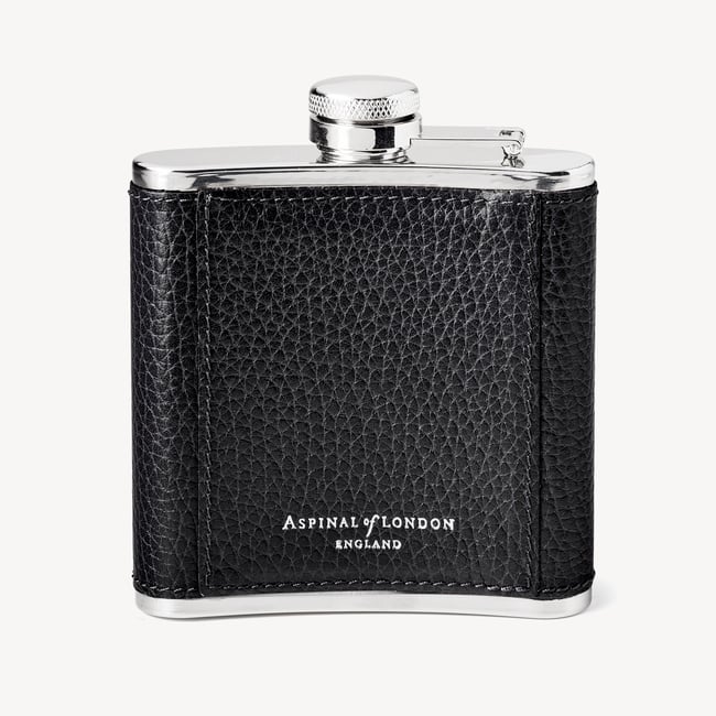 Classic 5oz Leather Hip Flask Black Pebble
