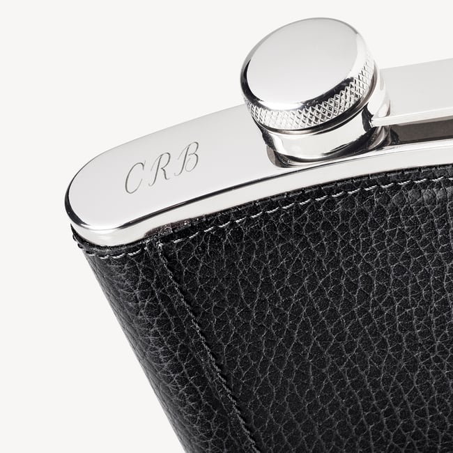 Classic 5oz Leather Hip Flask Black Pebble
