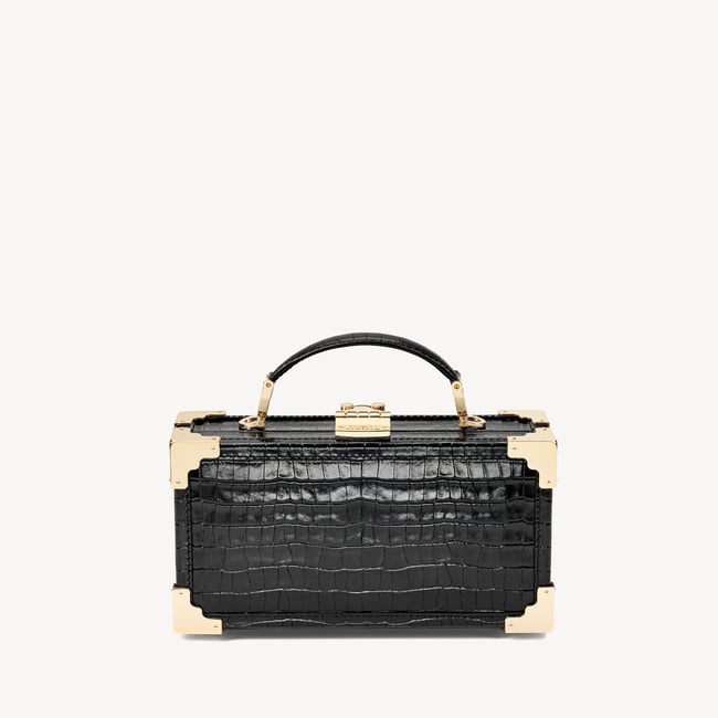 Trinket Box Deep Shine Black Small Croc