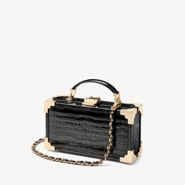 Trinket Box Deep Shine Black Small Croc