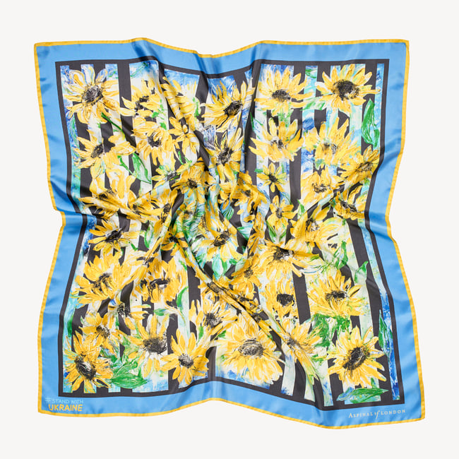 Sunflower Silk Scarf Yellow & Blue Pure Silk