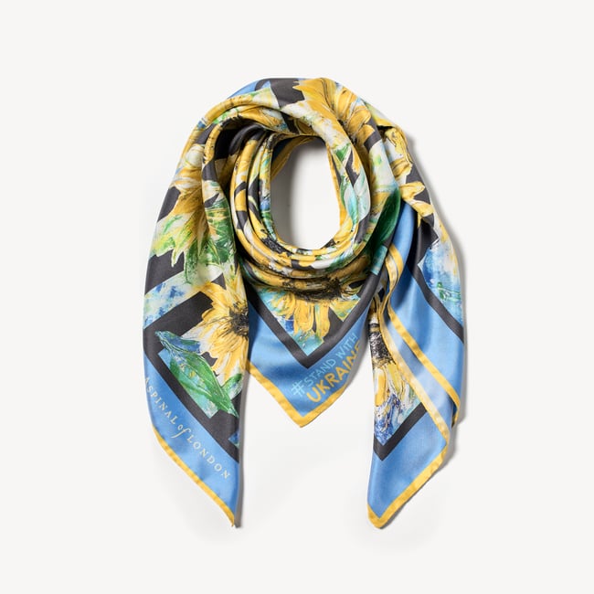 Sunflower Silk Scarf Yellow & Blue Pure Silk