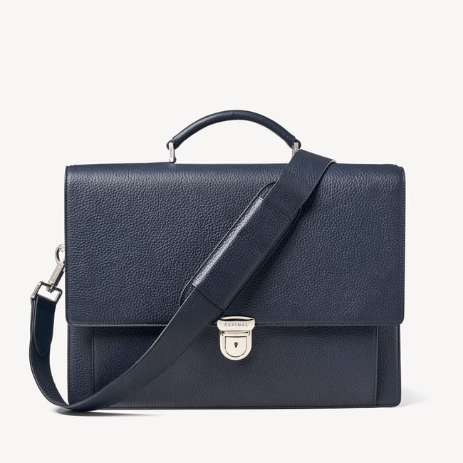 City Leather Briefcase Navy Pebble