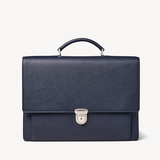 City Leather Briefcase Navy Pebble