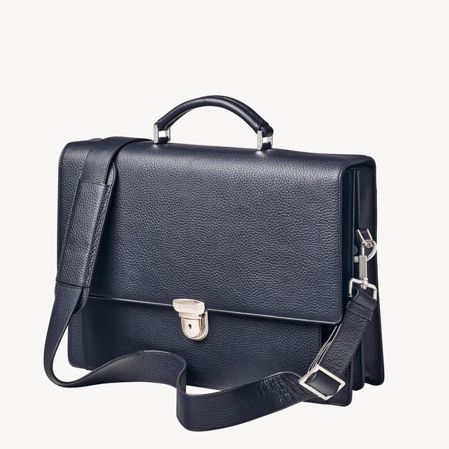 City Leather Briefcase Navy Pebble