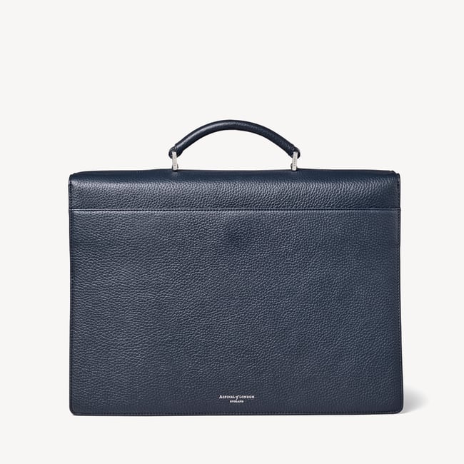 City Leather Briefcase Navy Pebble