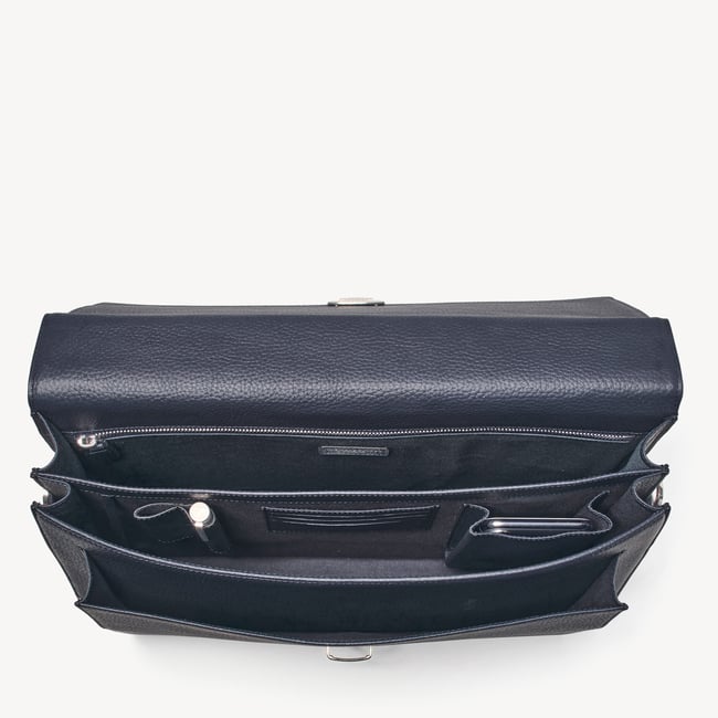 City Leather Briefcase Navy Pebble