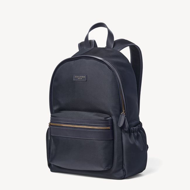 Men's Backpack Navy Nylon Canvas with Leather Trim