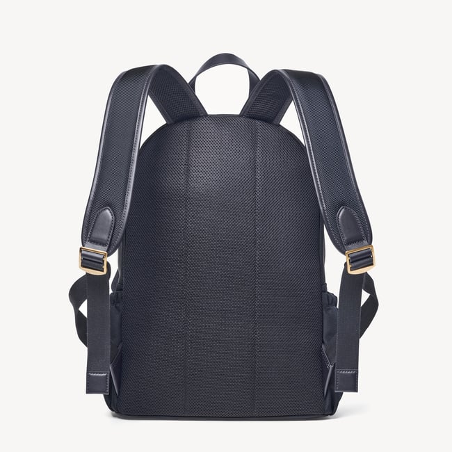 Men's Backpack Navy Nylon Canvas with Leather Trim