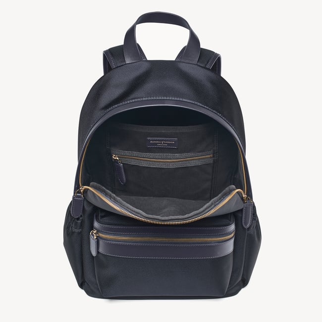 Men's Backpack Navy Nylon Canvas with Leather Trim