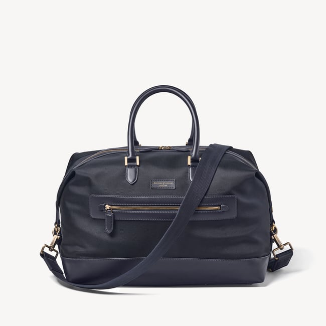 Men's Weekend Bag Navy Nylon Canvas with Leather Trim