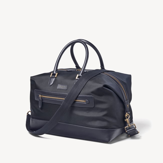 Men's Weekend Bag Navy Nylon Canvas with Leather Trim