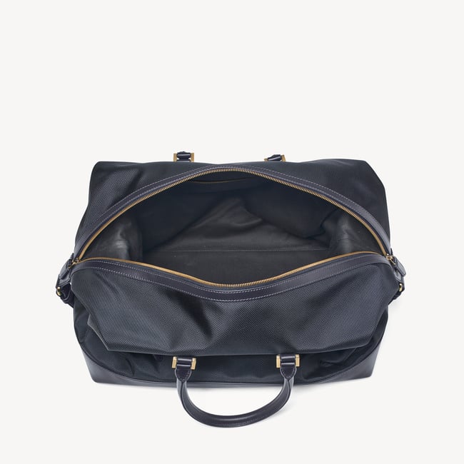 Men's Weekend Bag Navy Nylon Canvas with Leather Trim