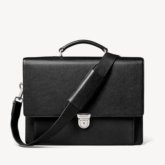 City Leather Briefcase Black Pebble